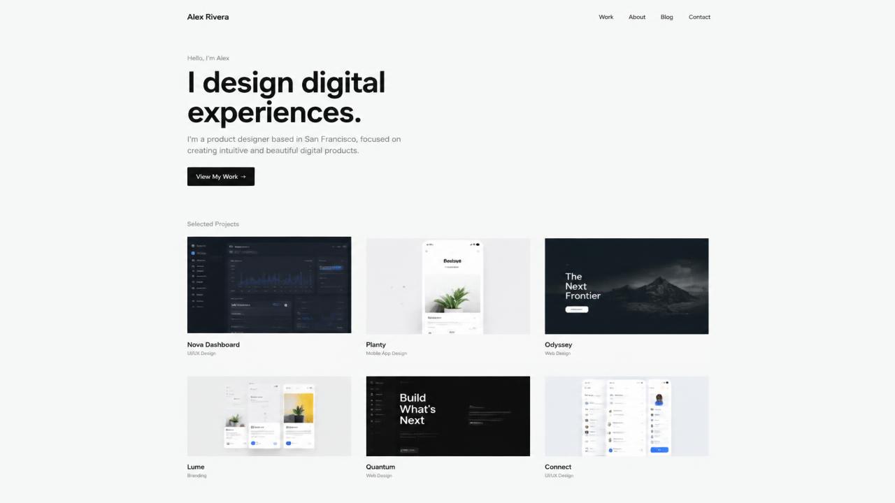 Portfolio example built with AI: Alex Rivera