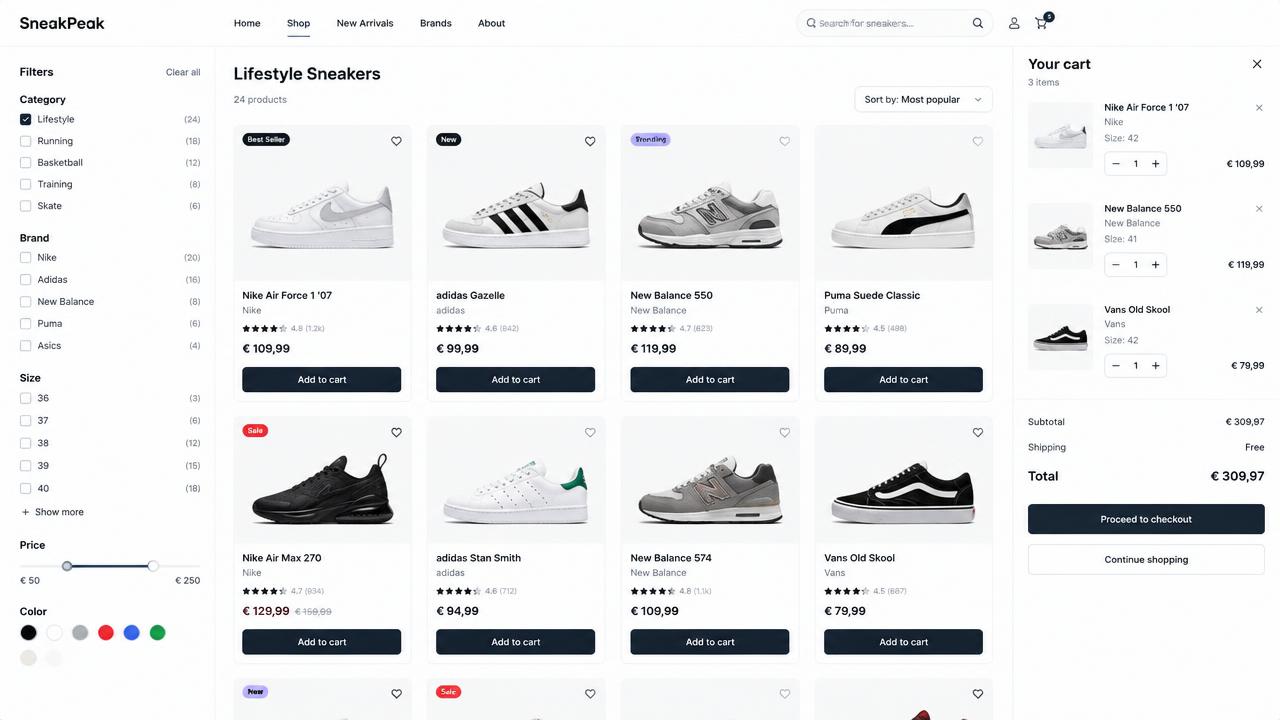 Online Store example built with AI: SneakPeak